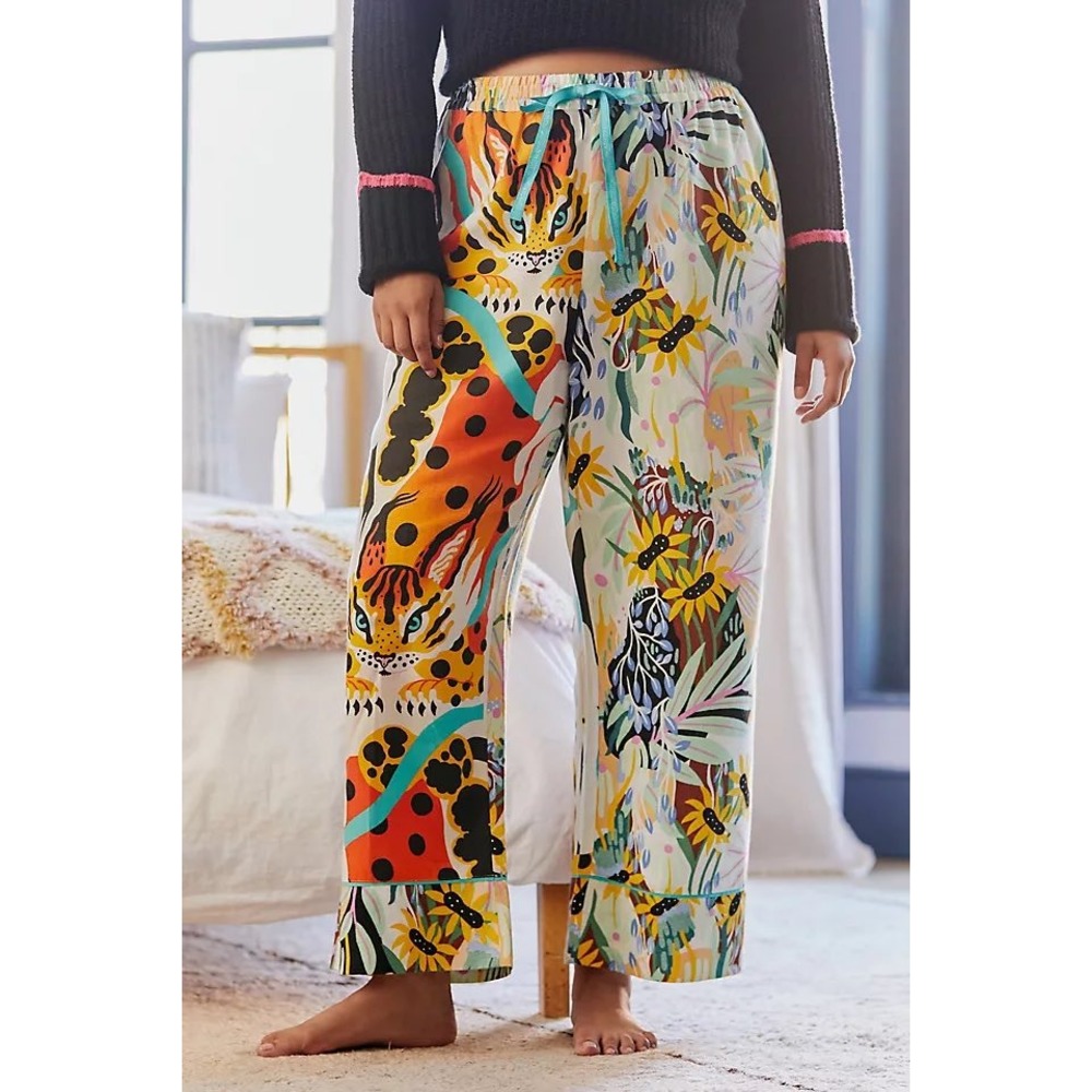 Marcos Navarro Anthropologie Tiger Floral Pajama Pants XS Wide Leg Loungewear